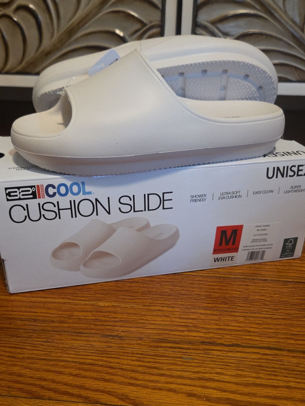 32 Degrees White Cushion Slide Sandal